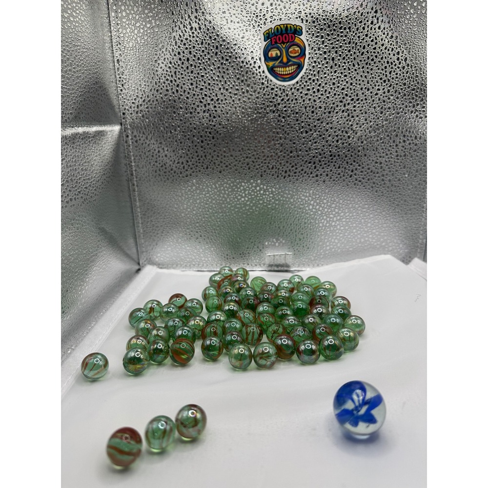 Vintage Glass‎ Marbles Lot 73 Green Swirl + Blue Shooter Mixed Sizes